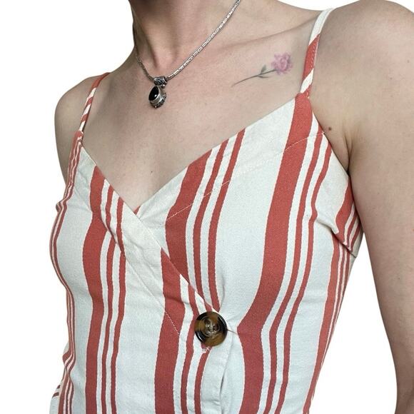 Sky and Sparrow Orange & White Striped Button Down V-Neck Mini Dress - Picture 5 of 8
